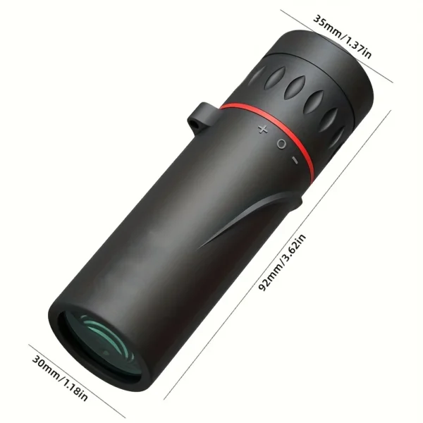 Black monocular telescope with red accents.