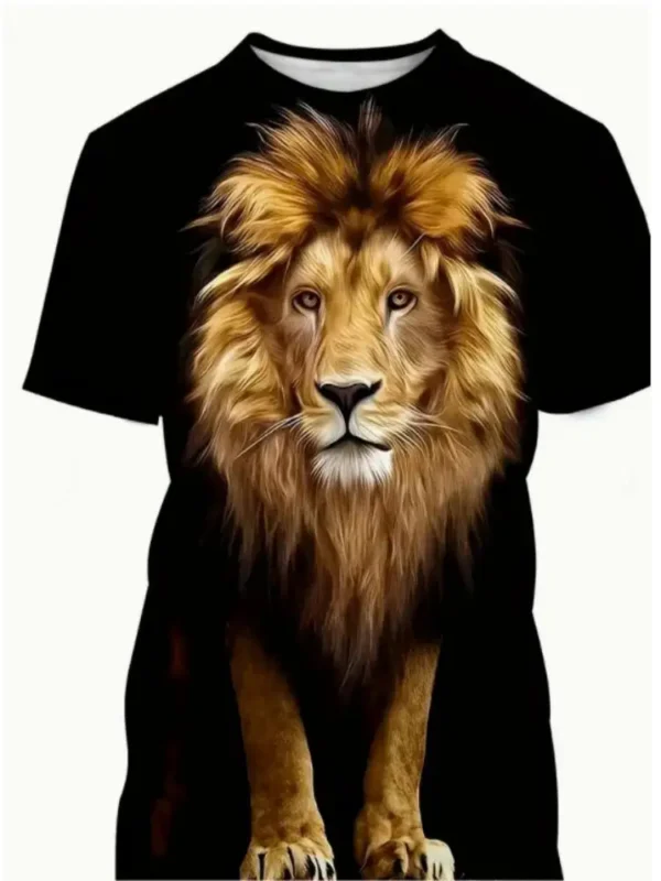 Men's Summer Fashion Casual 3D Printing Lion Pattern Trend Street Polyester Round Neck Short Sleeve T-shirt - Image 3