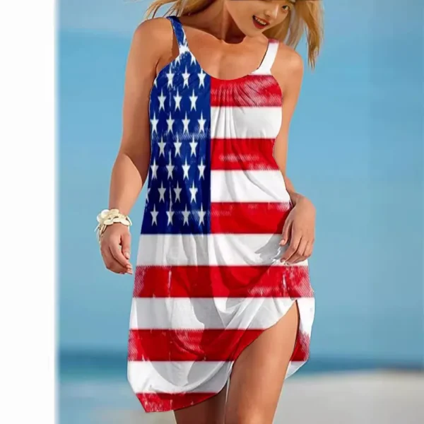 Women's Dress Independence Day Flag 3D print National flag Independence Day halter beach girls nightdress