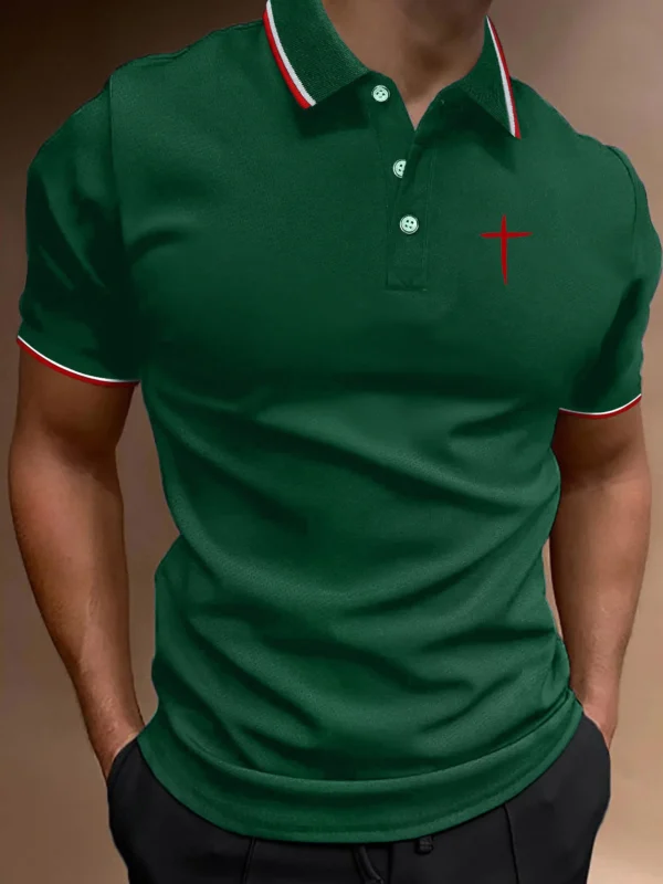 Jesus Letter Print Polo Men's Short Sleeve Golf Polo Shirt For Summer Business Casual Short Sleeve Button Polo Tshirt Streetwear - Image 3