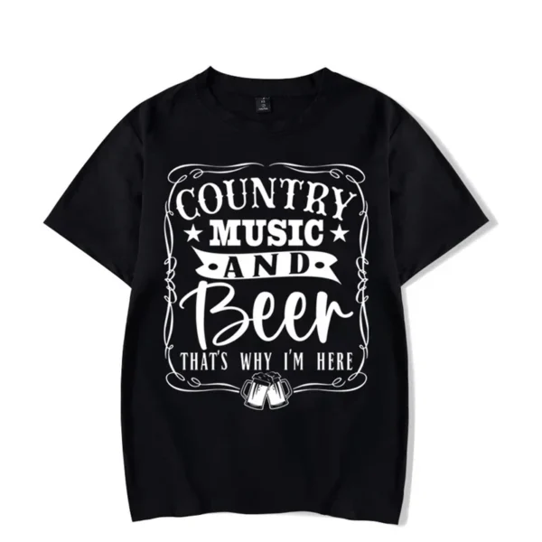 T Shirt for Men Country Music and Beer That's Why I'm Here Funny Men Summer Tshirts Luminous T-shirt Male Harajuku T-shirt Tops - Image 3