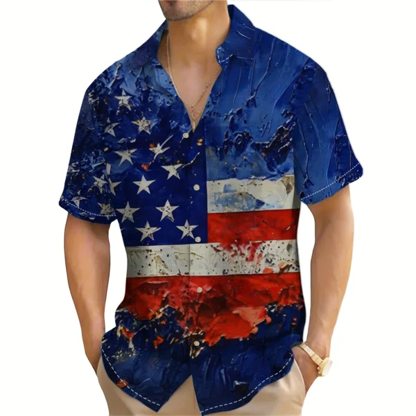 Hawaii Men's Shirt Shirt Summer Casual Short Sleeve Retro Shirt American flag Print Cardigan Top Fashion Male Overszied Clothing - Image 3