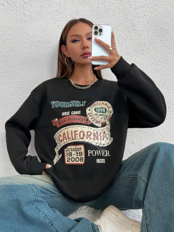 California Yourself Letter Printed Women Sweatshirt Harajuku Casual Hoody Fashion Loose Hoodie Warm Vintage Fleece Female Tops - Image 4