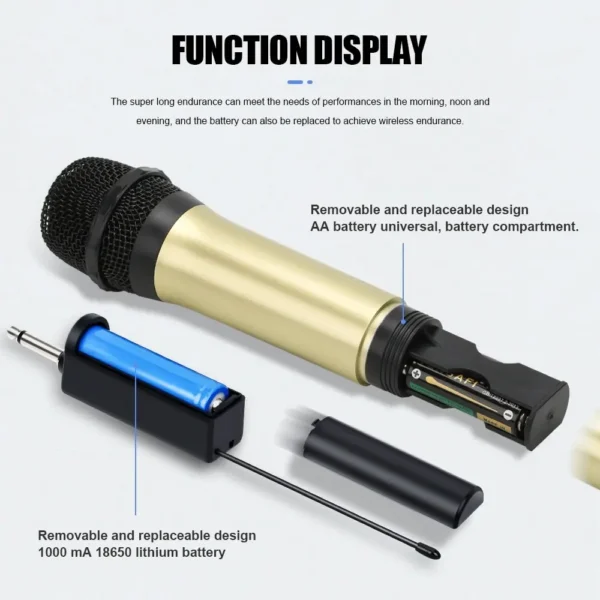 Wireless Microphone Dynamic Handheld Microphones Karaoke Microphone Mic with Rechargeable Receiver for Wedding Party Church Club - Image 6