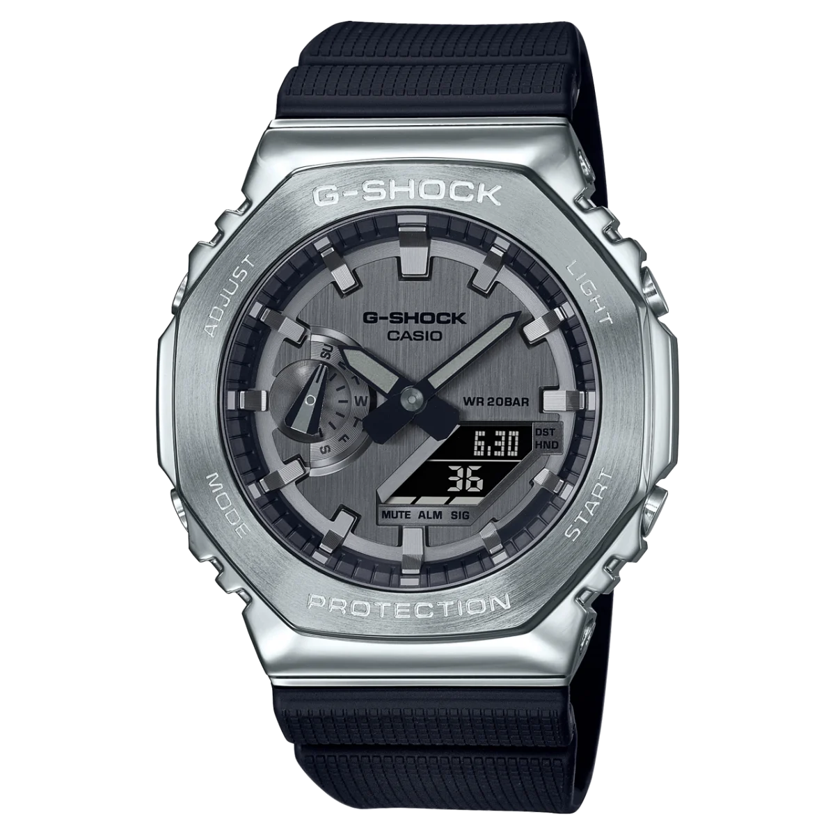 Silver G-Shock watch with black band