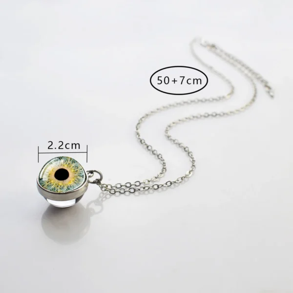 Eye pendant necklace on silver chain.