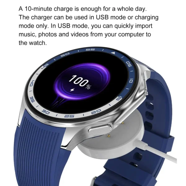 Smartwatch charging on a wireless charger.