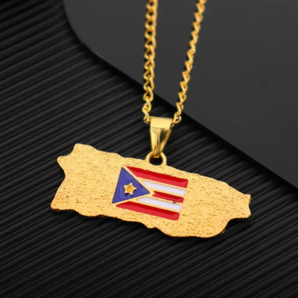 Gold Puerto Rico flag necklace pendant.