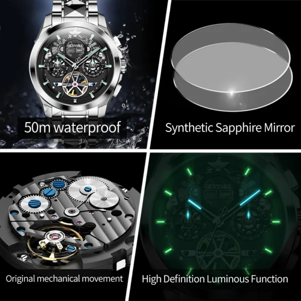 Men's mechanical watch with luminous function.