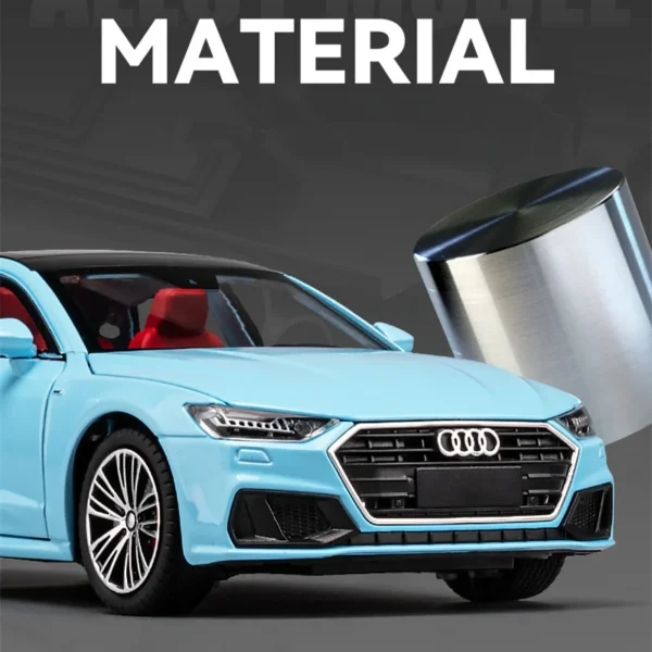 Blue Audi sedan toy car model.