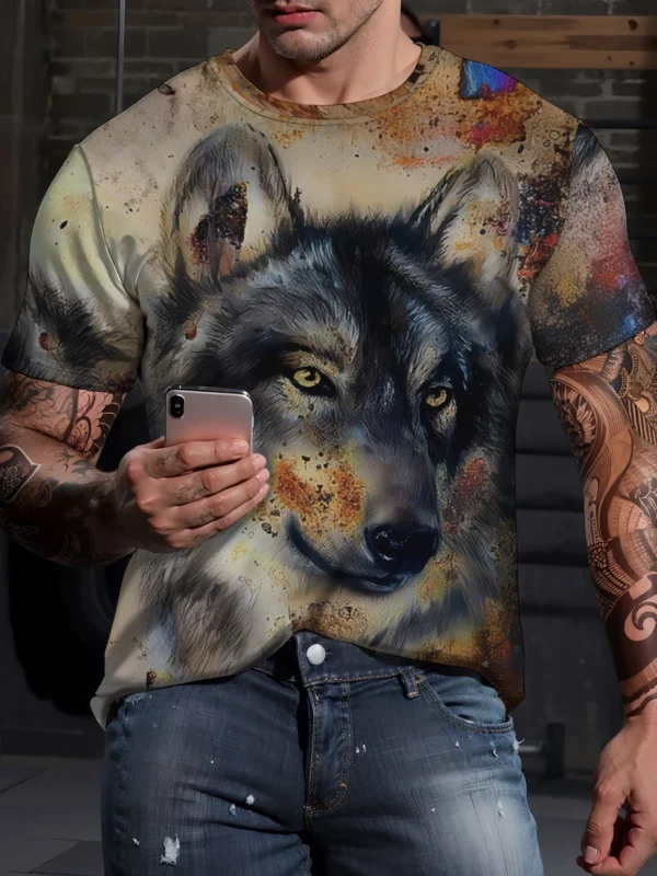 2024 Wolf T Shirt For Mens Animal Print Short Sleeve Top 3D Casual Street Man's T-shirt Oversized Tee Shirt Men Vintage Clothing - Image 4