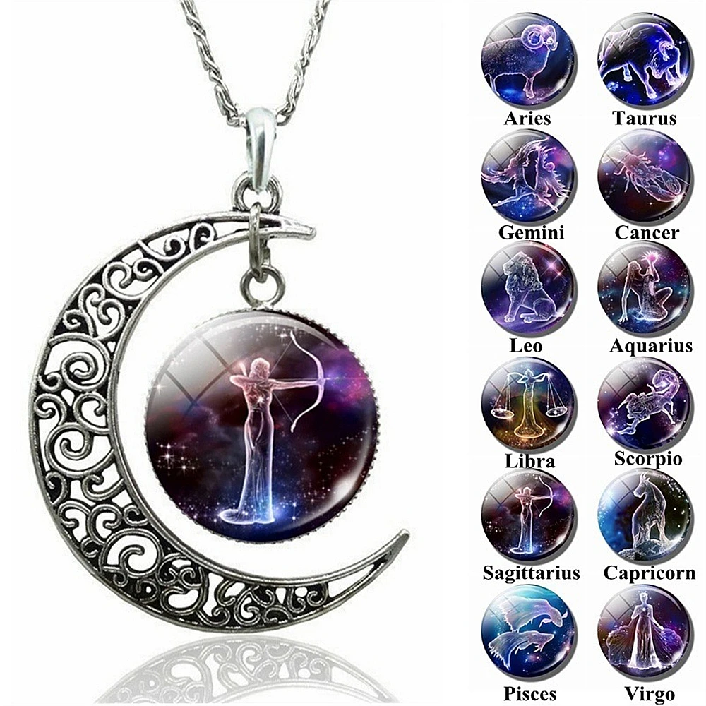 Sagittarius zodiac crescent moon necklace.