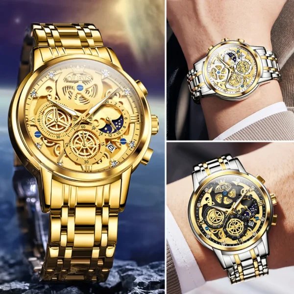 Gold and silver men's wristwatch with date.