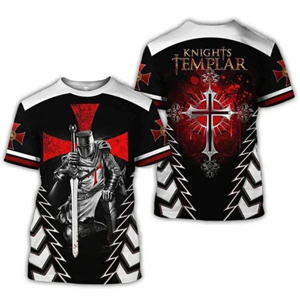 2024 European Vintage Knights Templar 3D Printed Oversized T-shirt Crewneck Clothing Short Sleeve Top Men's Vintage Summer T-shi