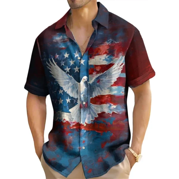 Retro Men's Shirt 3d American Flag Print Hawaiian Shirts For Men Summer Casual Short Sleeve Shirts Loose Oversized Man Clothing - Image 4