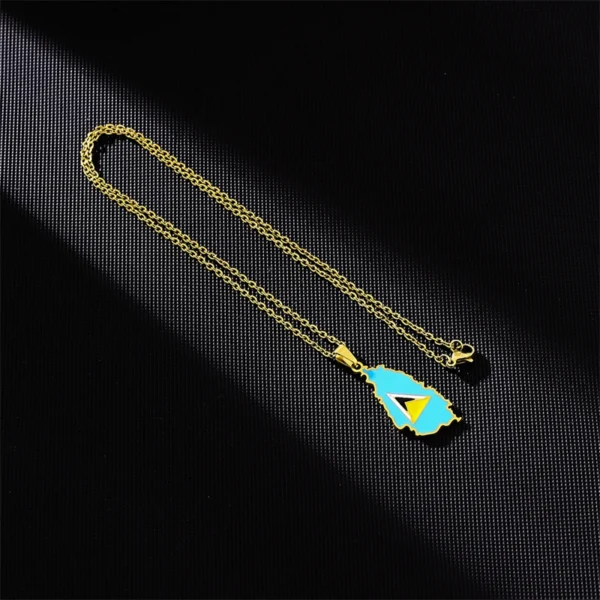 Gold necklace with St. Lucia pendant.