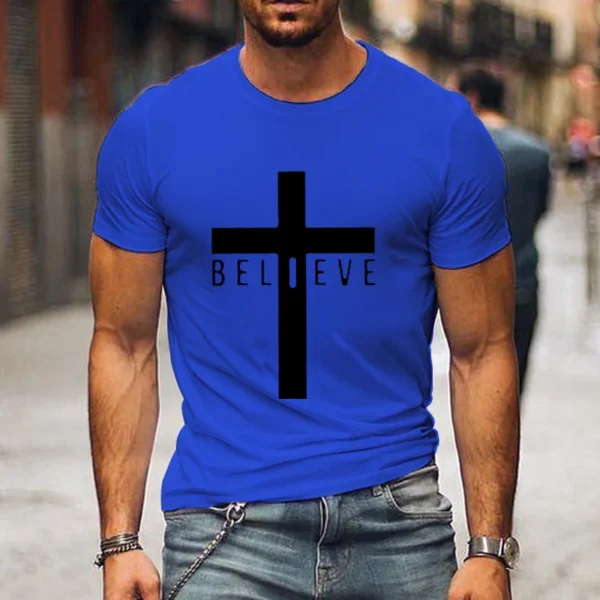 Jesus Tshirt Tops Oversize Men Loose Tee Fashion Jesus Believe Print Men's Short Sleeve T-shirt Luminous New Male Casual Tshirt - Image 3