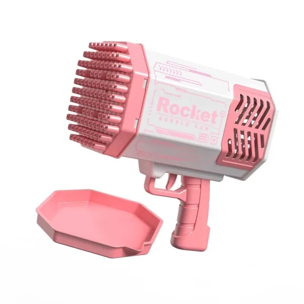 Pink rocket bubble gun with tray.