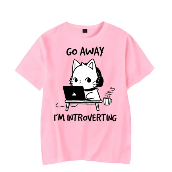 Go Away I’m Introverting Graphic T Shirts Funny Cat Gamer Gaming Tshirt Tops Fashion Harajuku T-shirts Women Men Brand T-shirt - Image 2