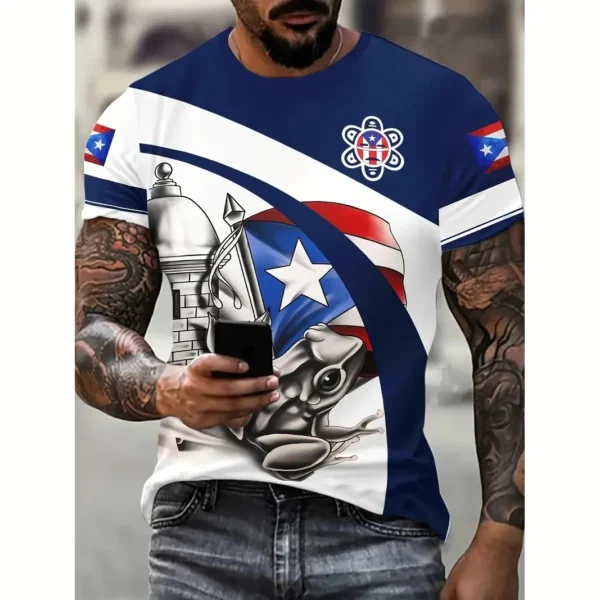 Puerto Rico Men's T Shirt Summer Fashion Short Sleeve Top Flag Pattern Print T-Shirt Oversized Clothing Crew Neck Pullover - Image 2