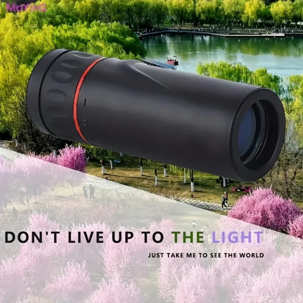 Black monocular telescope with red accents.