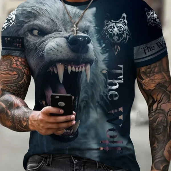 New Wolf T-shirt For Men 3D Animal Print Pullover O Neck Casual Short Sleeve Tees Fashion Street Sweatshirt Male Oversized Tops - Image 5