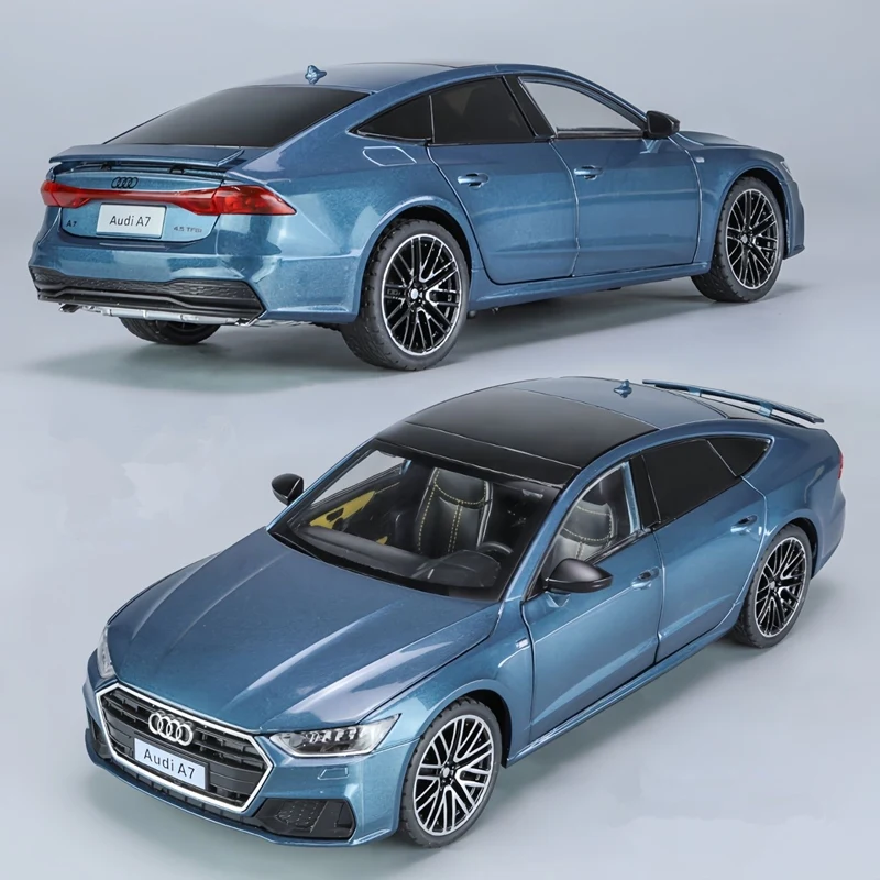 Blue Audi A7 diecast model car.