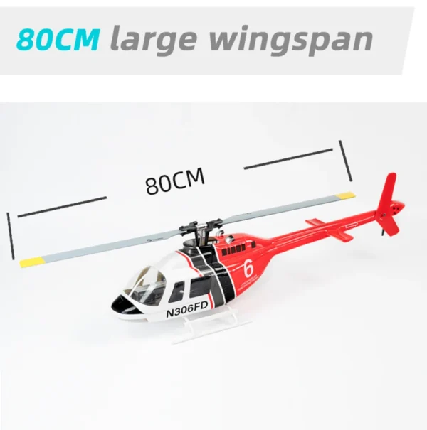 Red and white helicopter with 80cm wingspan.