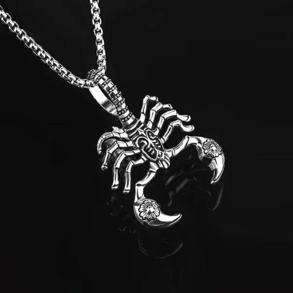 Silver scorpion pendant necklace.