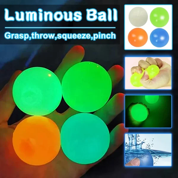 6cm Luminous Sticky Ball Toys Glow In The Dark Sticky Dark Ceiling Wall Balls Decompression Squeeze Toy For Kids Adults Gifts