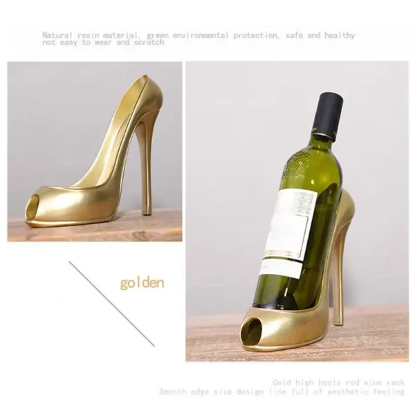 Gold high heel wine bottle holder.