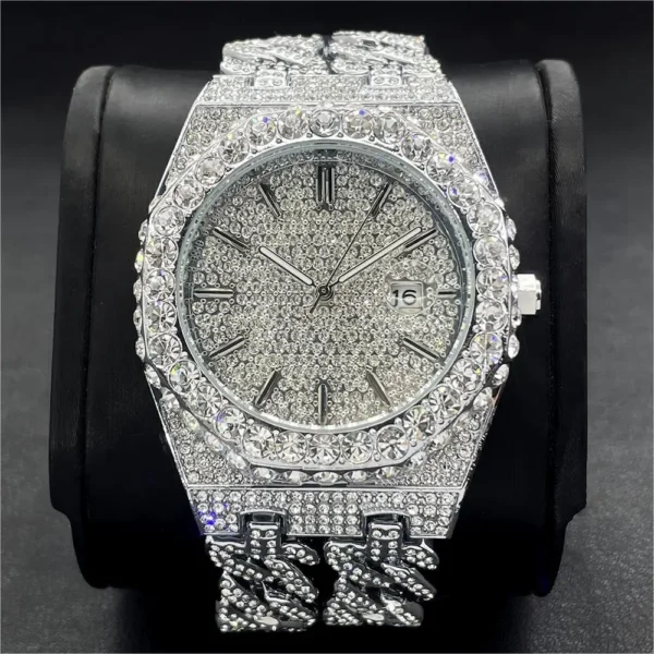 Silver diamond encrusted wristwatch.