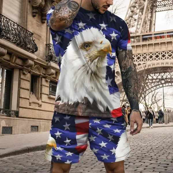 3d Vintage Eagle American Men Oversized Tracksuit Summer Men T-shirts Set Fashion Men Shorts 2PCS Outfit Tracksuit Men Clothing