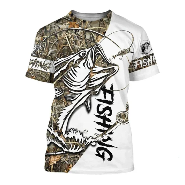 Summer Go Fishing Pattern Men's T-shirt Hip Hop 3D Print Personality Neck Short Sleeve Fashion Clothes - Image 5