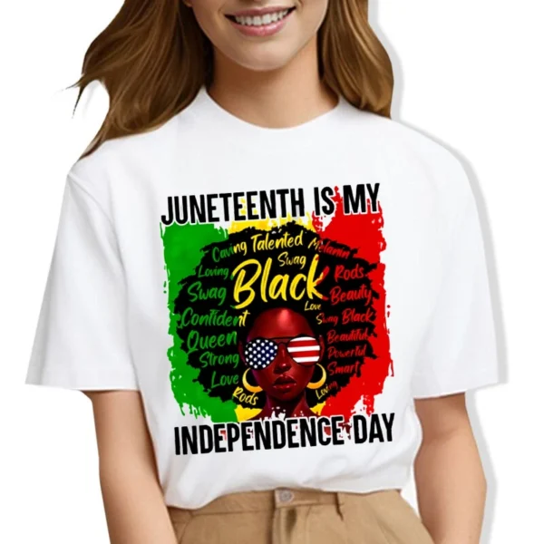 Juneteenth Independence Day Print T-Shirt, Short Sleeve Crew Neck Casual Top For Summer