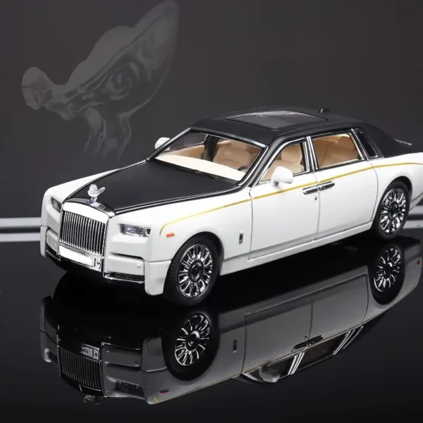 White and black Rolls-Royce Phantom toy car.