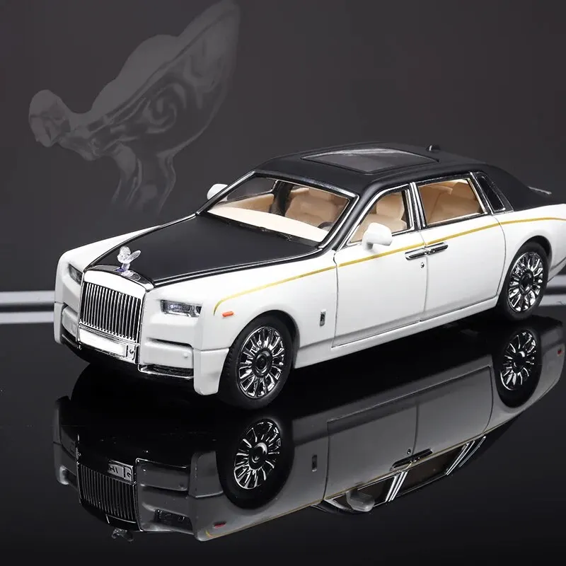 White and black Rolls-Royce Phantom toy car.