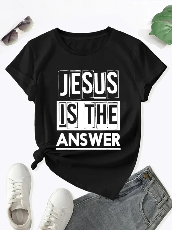 2024 New Jesus Is A Christian Way Letter Printed Women's Comfortable Retro Round Neck Short Sleeved T-shirt