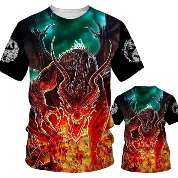 Summer Leisure Dragons Pattern Printed T Shirt Breathable Comfortable Oversized Y2k Clothes for Men's Round Neck Loose Tops - Image 5