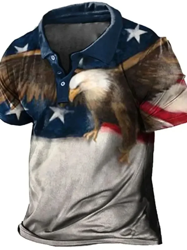 2024 New men's hot selling casual lapel top 3D animal print short sleeved high-quality golf shirt eagle style - Image 4