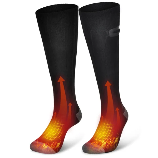 Black heated socks with thermal graphic.