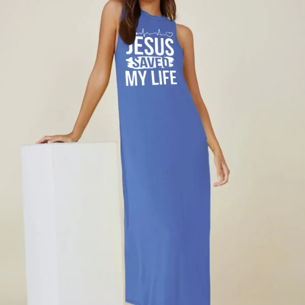 Jesus Letter Printed Summer Dresses For Women 2024 Casual Loose Sundress Sleeveless Dresses Beach Long Dress With Pockets