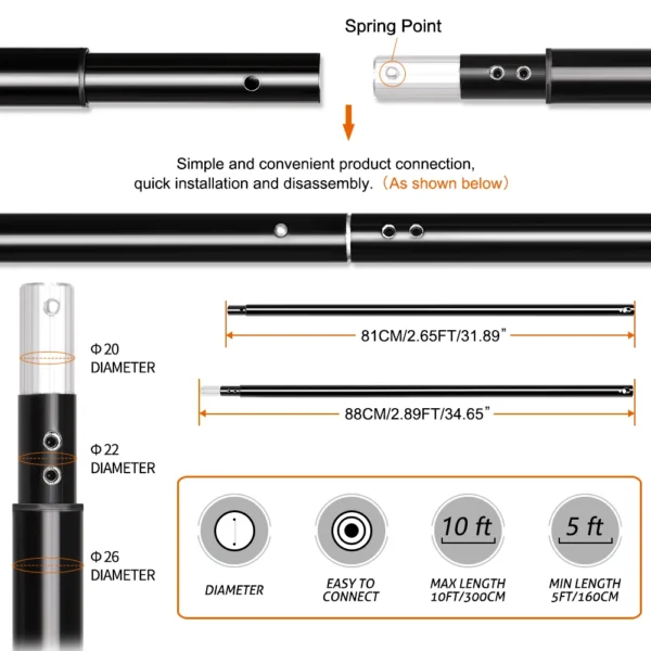 Black telescoping pole with spring connection.