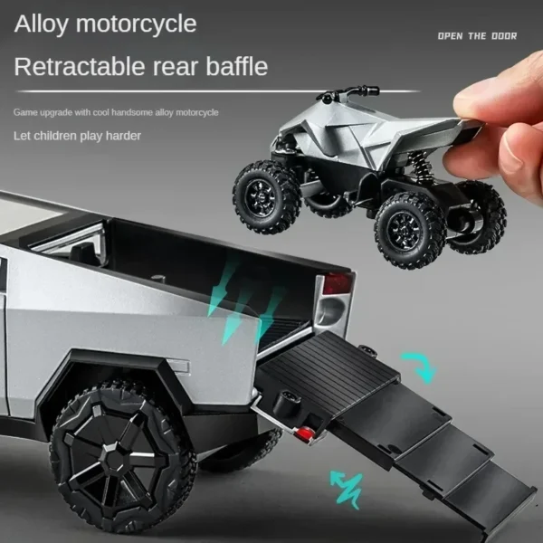 1/24 Tesla Cybertruck Pickup Trailer Alloy Car Model Diecasts Metal Toy Off-road Vehicles Truck Model Sound and Light Kids Gifts - Image 3