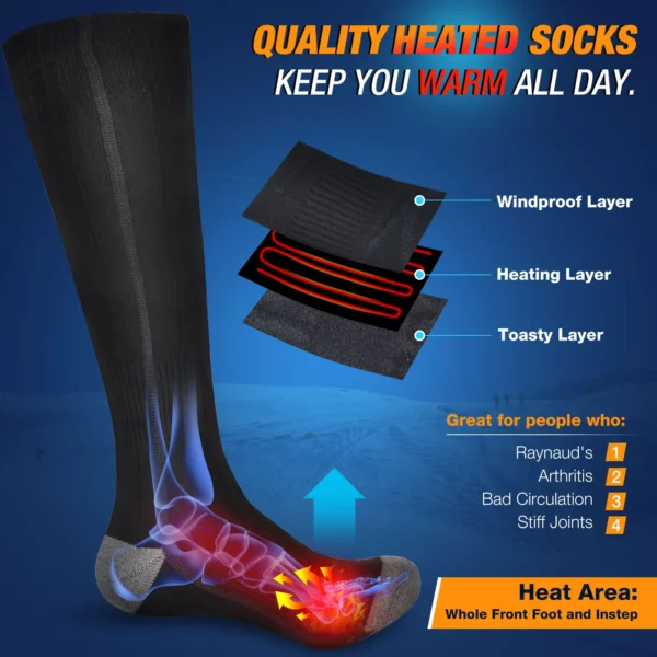 Heated socks for warm feet all day.