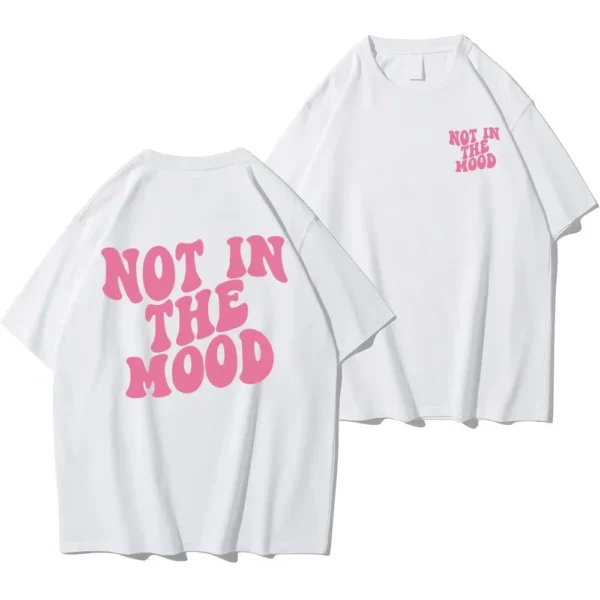 Plus-size Not In The Mood Pink Letter Print T-Shirts Women Summer Cotton Clothing O-Neck Oversized Short Sleeve Breathable - Image 2