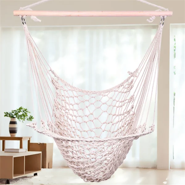 White hanging rope hammock chair