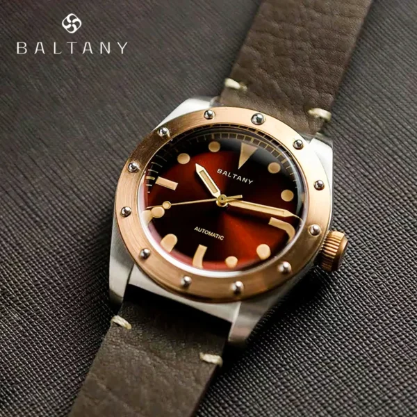 Brown leather band automatic Baltany watch.