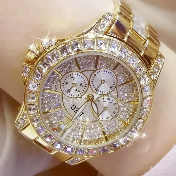 Gold watch with diamond bezel and face