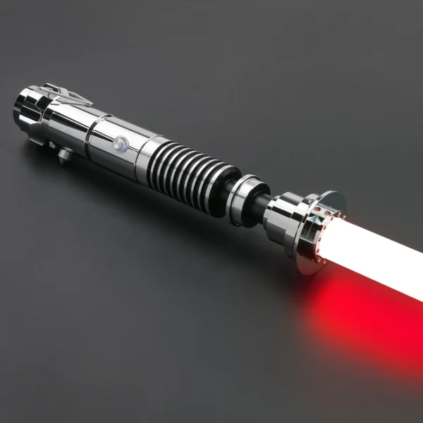 Red lightsaber on a dark background.